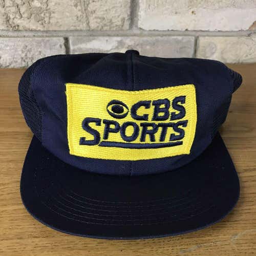 Vintage K Products Large CBS Sports Patch Blue Snapback Trucker Hat Cap Mesh 80s