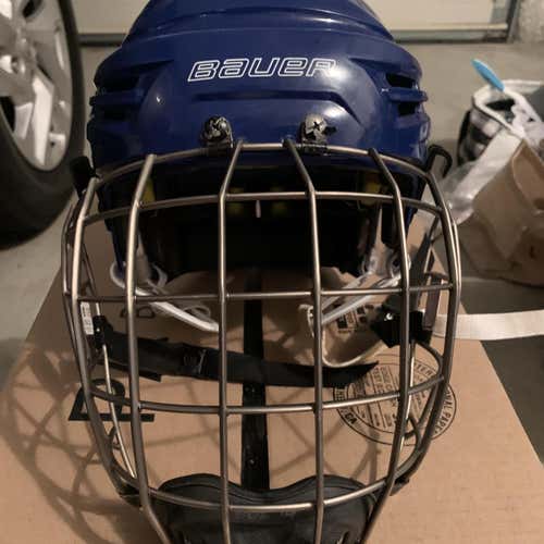 Blue Bauer Re-Akt 200 Blue Hockey Helmet Senior Large w/Cage