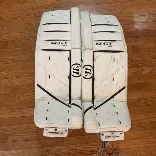 White Used 34+1.5” Warrior Ritual GT Goalie Leg Pads