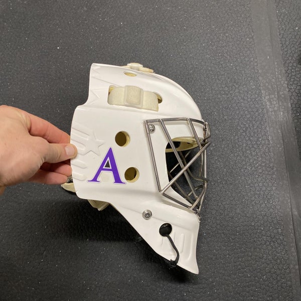 White Used Bauer 961 Fleury Mold Pro Stock Goalie Mask