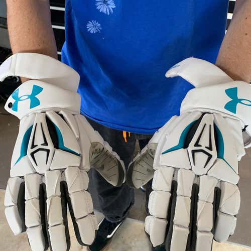 White Used Player's Under Armour Command Pro 12" Lacrosse Gloves