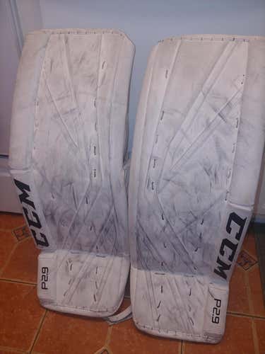 White Used Intermediate 32+1" CCM Premier P2.9 Goalie Leg Pads