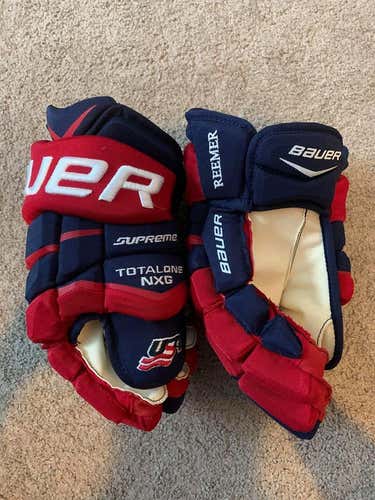 Brand New Pro Stock James van Riemsdyk "Reemer" Team USA Bauer NXG 14" Hockey Gloves JVR NTDP USA