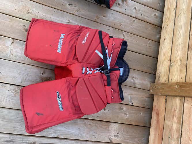 Red Used Senior Large Vaughn Hockey Goalie Pants Pro Stock