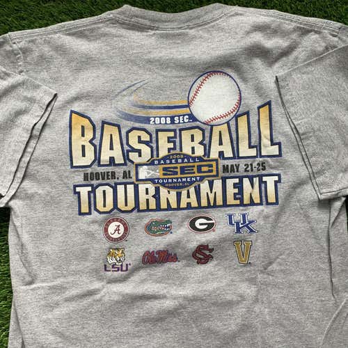 2008 SEC Baseball Tournament Shirt Large Adult Short Sleeve Grey Sports Clothing Gray