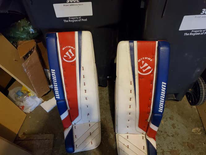 Red Used Senior 35" Warrior Ritual GT2 Goalie Leg Pads Pro Stock