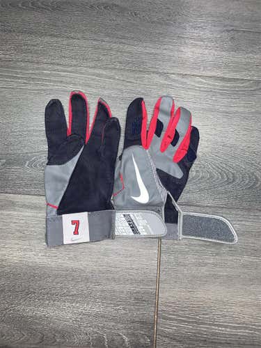 #7 Gray/Red/Navy Blue/White New Diamond Elite XL Nike Batting Gloves