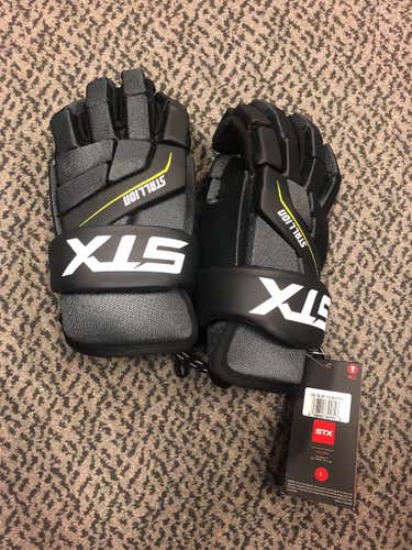Black New Player's STX Stallion 200 Sz Large Lacrosse Gloves