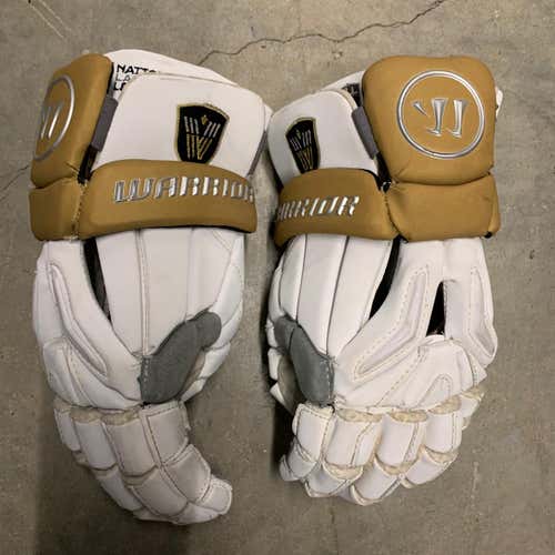 White Used Player's Warrior Burn 13" Lacrosse Gloves