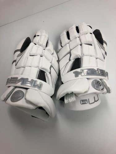 White Used Goalie Maverik M4 Lacrosse Gloves 13"