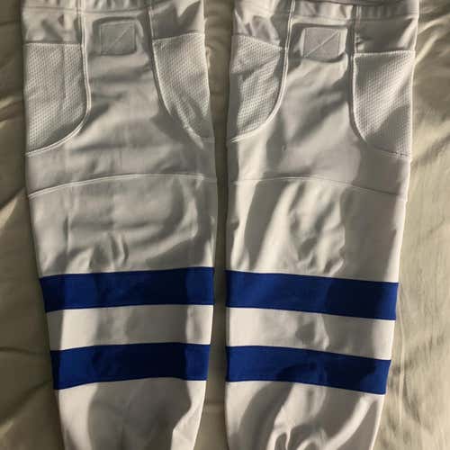 Senior White/Blue Polyester Velcro Hockey Socks Size 28