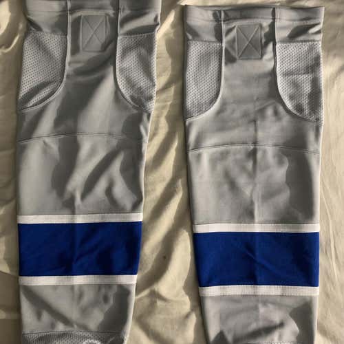 Senior Gray/Blue/White Polyester Velcro Hockey Socks Size 28