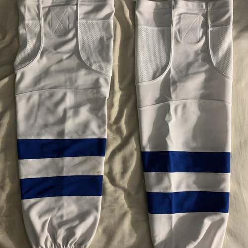 Senior White/Blue Polyester Velcro Hockey Socks Size 28