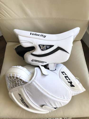 Senior CCM E-Flex II Glove & Vaughn V6 Pro Blocker SET! White & Black