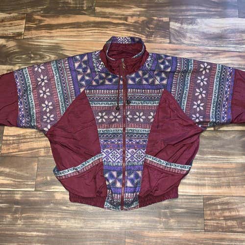 Vintage 1980s Active Elements Nylon Sports Windbreaker Track Jacket Soft Pattern