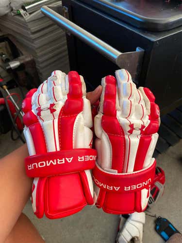 Red Used Player's Under Armour 10" Lacrosse Gloves