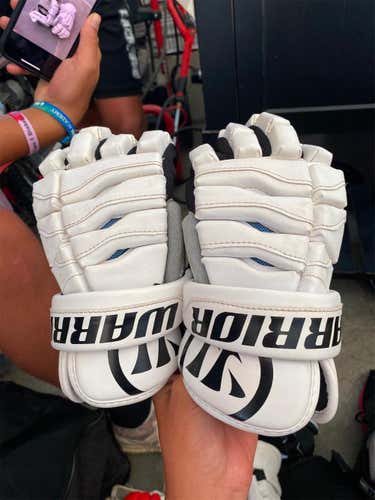 White Used Player's Warrior Hypno 12" Lacrosse Gloves