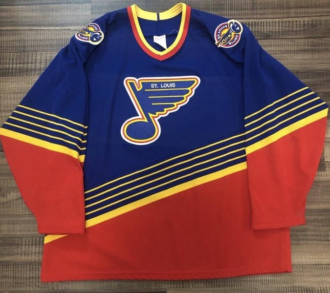 CCM St. Louis Blues NHL Hockey Jersey Blue/Red/Yellow Home with Trumpet Shoulder Patches