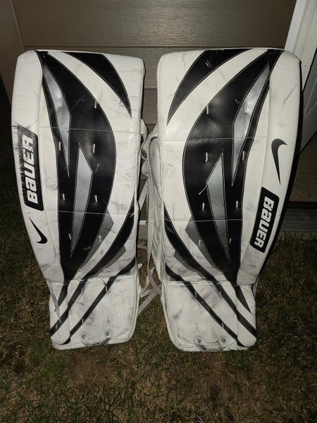 White Used Senior 36" Bauer Goalie Leg Pads