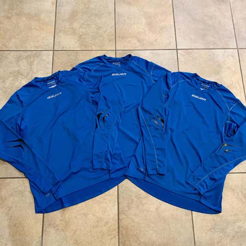 Lot of Three Bauer LE Premium Long Sleeve Grip Crew Tops Sz M
