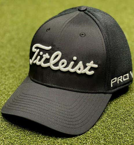 Titleist Tour Sport Mesh Fitted Golf Hat Cap Black/White Large L/XL NEW #80208