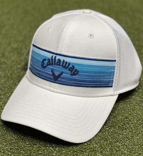 Callaway 2020 Stripe Mesh Snapback Adjustable Golf Hat Cap White/Blue NEW #69569