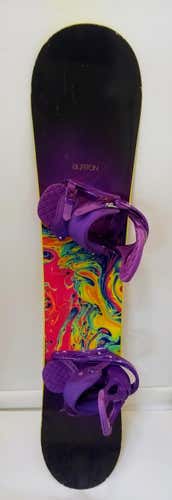 Used Burton Feel Good 140 Cm Snowboard Girls Combo