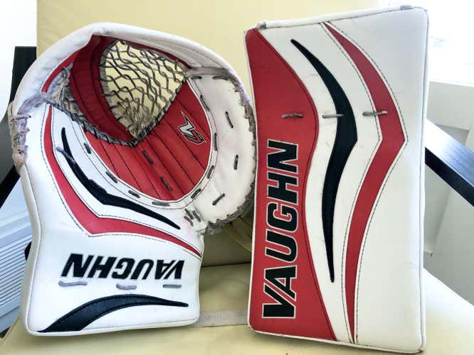 Senior Vaughn Regular Velocity V7 PRO Carbon Glove & Blocker SET - WHITE RED BLACK