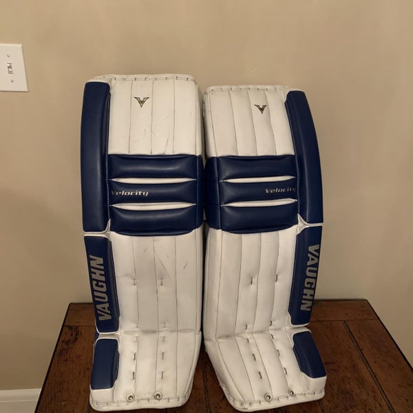 Blue/White Senior 33" Vaughn Velocity V5 Goalie Leg Pads