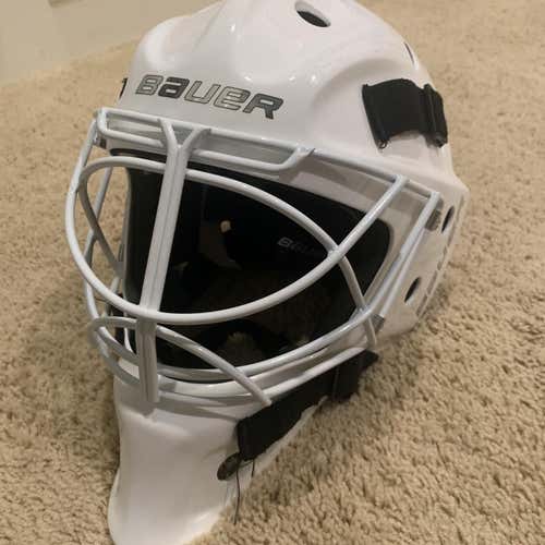 White Senior Bauer NME VTX Goalie Mask(NON-CERTIFIED; CAT EYE MOD; Never Used)(Fit 1)