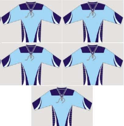 New Team Set of 15 ice hockey jerseys Powder Blue Navy/White RYR Sr Men's League