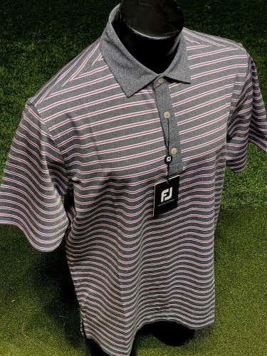 FootJoy Golf Heather Lisle Stripe Self Collar Polo Shirt Mens Large (L) NWT #441