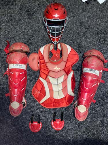 Lightly used Red Adult All Star System 7 Catcher's Set