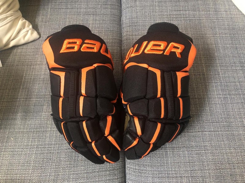 PRINCETON Black/Orange Used Bauer Supreme TotalOne 13" Pro Stock Gloves
