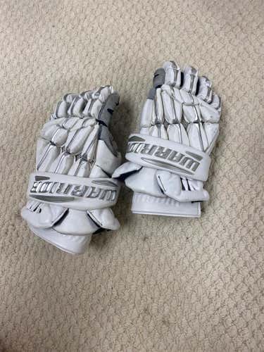 White Used Player's Warrior Regulator 2 13" Lacrosse Gloves