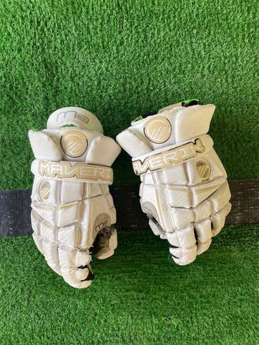 White Used Player's Maverik M3 12" Lacrosse Gloves