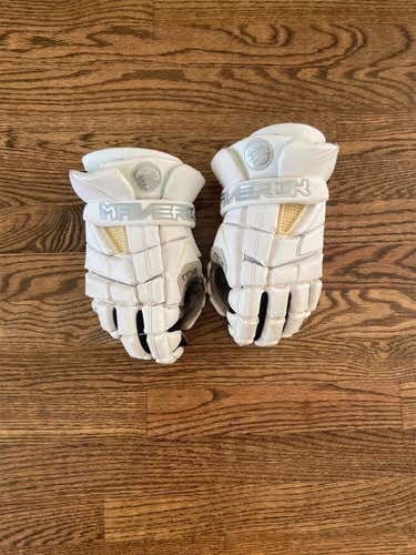 White Used Player's Maverik M4 13" Lacrosse Gloves