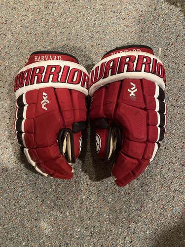 Harvard Men's Hockey Crimson Senior Warrior AX1 pro Gloves 15" Pro Stock