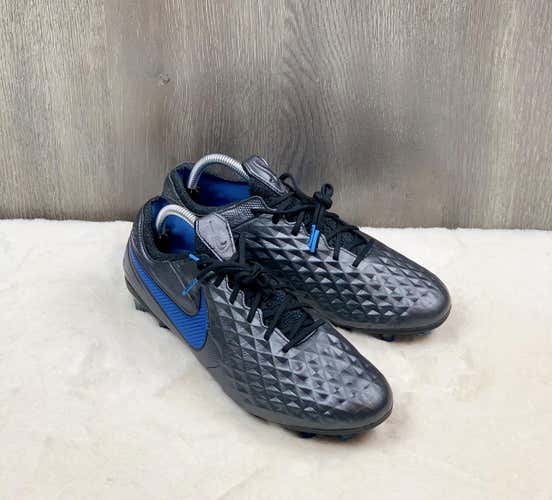 Nike Tiempo Legend 8 Elite FG Black Blue Soccer Cleats Boots AT5293-004 Sz 10.5