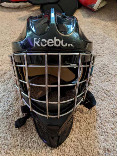 Black Used Senior Large Reebok 3K Goalie Mask with Dangler