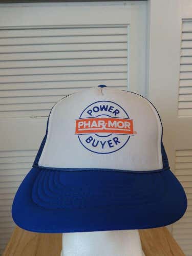 Vintage Phar-Mor Power Buyer Blue White Mesh Adjustable Snapback Trucker Hat Cap