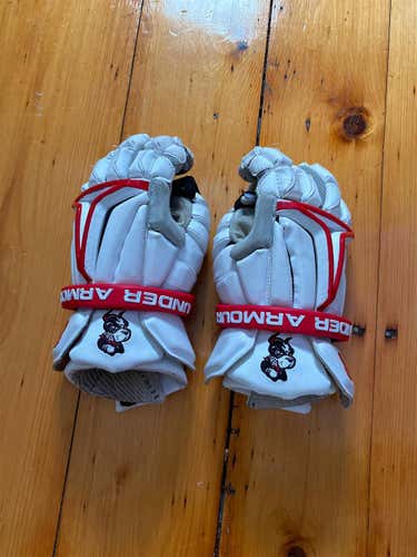 White Used Goalie Under Armour BioFit 9" Lacrosse Gloves