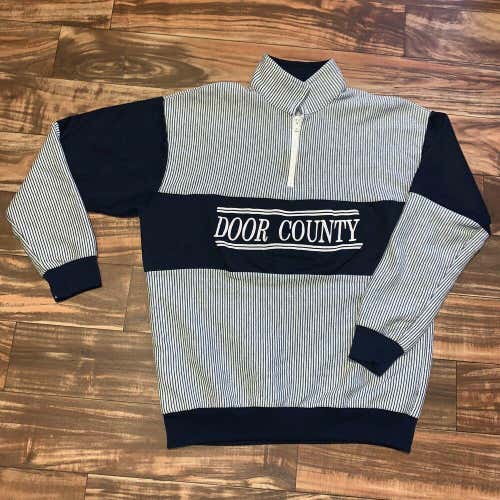 Vintage 80s/90s Door County Wisconsin Striped 1/4 Zip Crewneck Sweatshirt USA