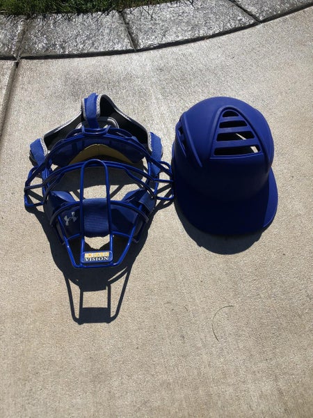 Never worn! Blue Under Armour Catcher's Mask and Wilson skull cap