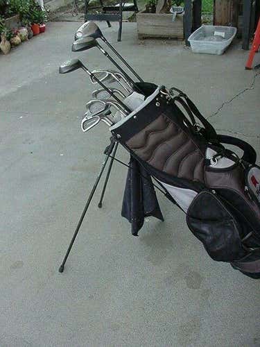 FULL STARTER SET MEN'S GOLF CLUBS 3 WOODS 9 IRONS STAND BAG PUTTER TOOLS V NICE