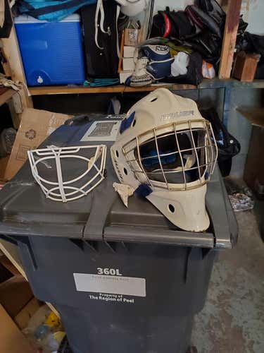 White Senior Used Bauer NME 8 Goalie Mask