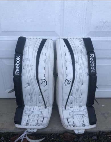 White Junior 26 +1” Reebok Premier 4 14K Goalie Leg Pads