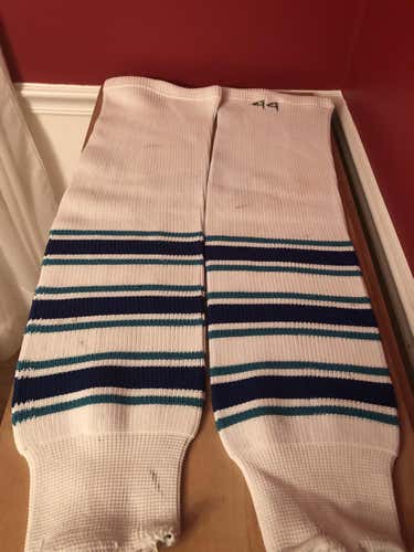 White Used Senior Large CCM Socks Pro Stock