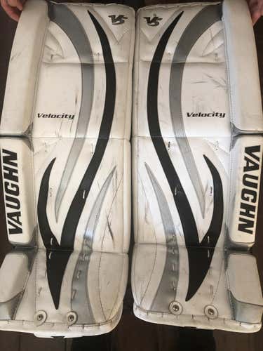 White Used 29 + 1.5" Vaughn Velocity V5 Goalie Leg Pads