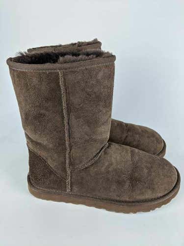 UGG Australia Womens Classic Short Boots Brown Suede Pull On Shearling Lined 6